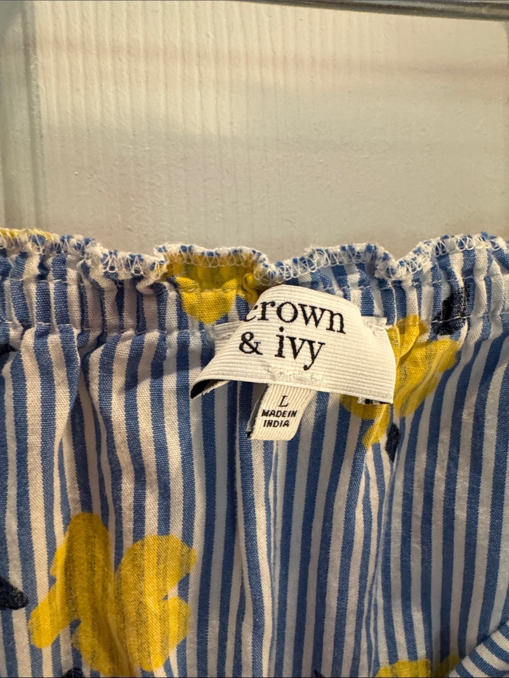crown & ivy Blue and Yellow Off-Shoulder Stripe Floral Dress - Picture 2 of 4